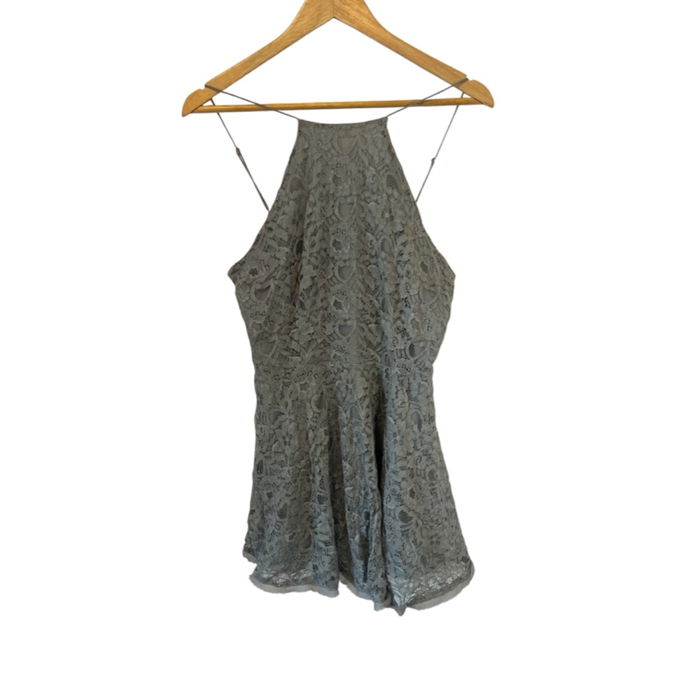 KIMCHI BLUE Dress Women’s Large Grey Lace Cut Out Adjustable Strap Short Mini